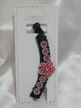 Black Jeweled Flower Hair Clip with Variety Color's Crystals